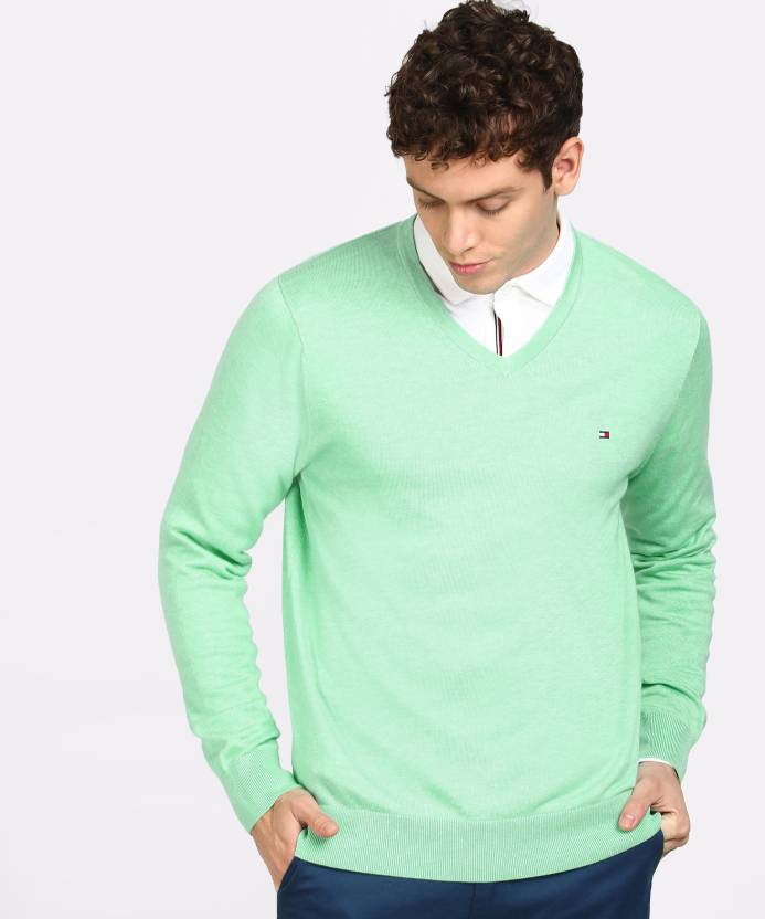 TOMMY HILFIGER Self Design V Neck Casual Men Green Sweater - Buy TOMMY  HILFIGER Self Design V Neck Casual Men Green Sweater Online at Best Prices  in India | Flipkart.com