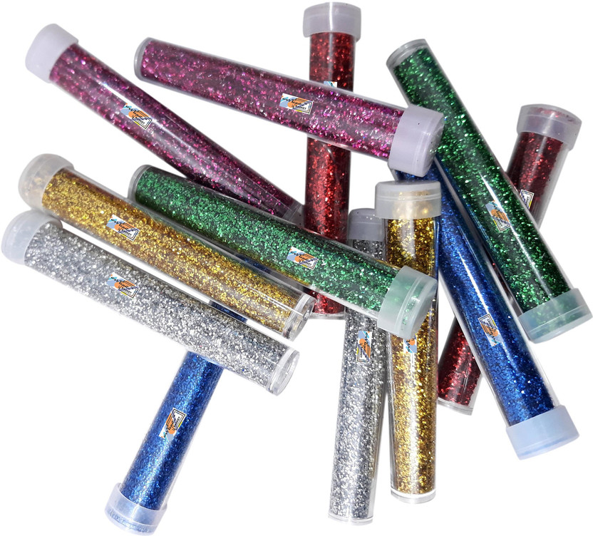 MAJESTIC BASKET PREMIUM QUALITY GLITTER SPARKLE POWDER FOR ART & CRAFTS, NAIL ART, DECORATIVE ITEMS ETC. [PACK OF 12]