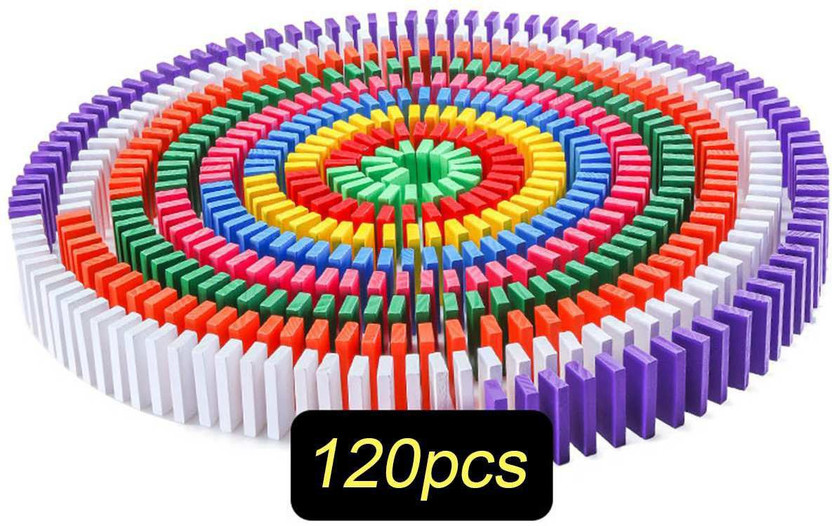 Authfort 12 Colour Creative Wooden Domino Blocks for Model Building, Educational Toy, Board Game, 120pcs(Multicolor)