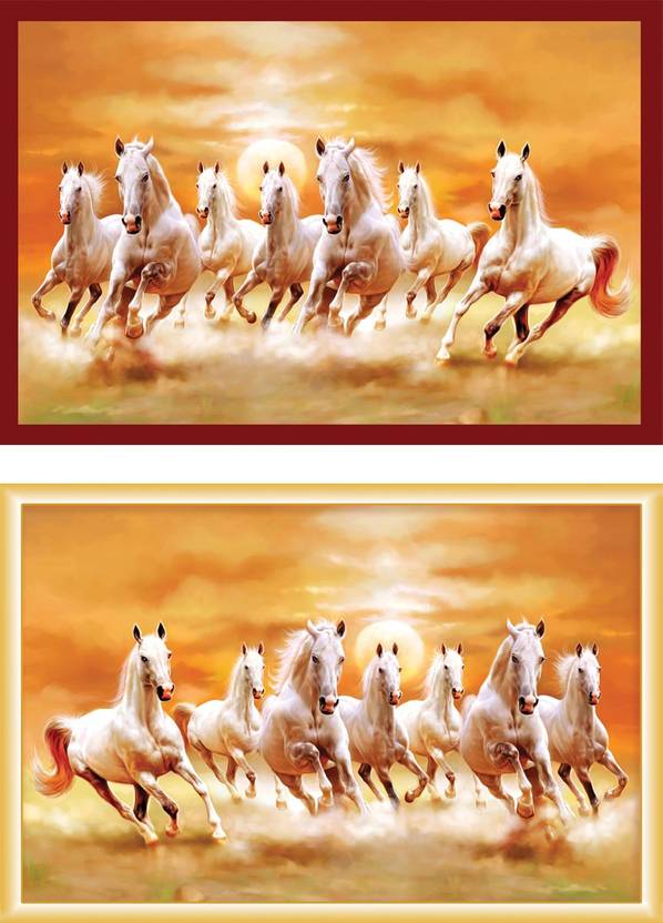 Mr.kalsariya ''vastu Poster'' White 7 Horse vastu Painting, beautiful