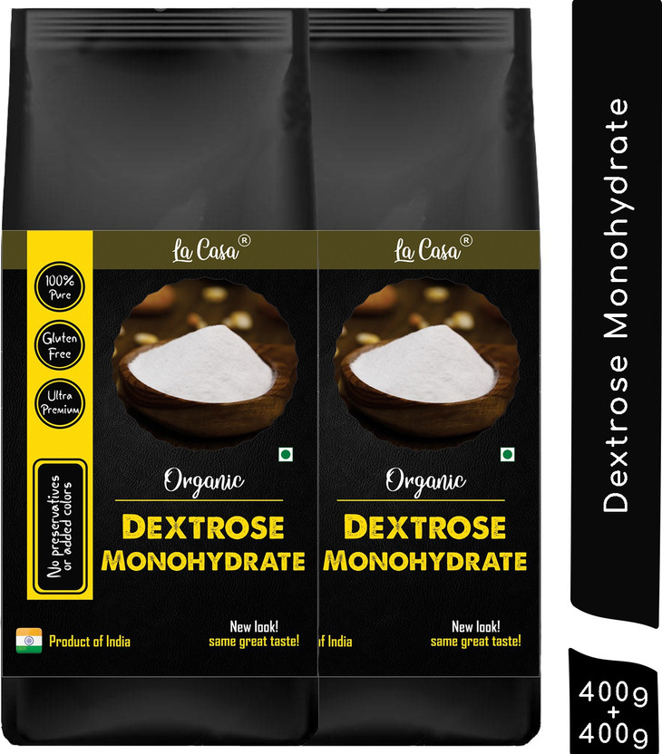 La Casa Organic Dextrose Monohydrate | Combo Pack of 2 | Premium Sugar Alternative | Vegan & Gluten Free | Glucose Powder | Starch Powder(2 x 400 g)