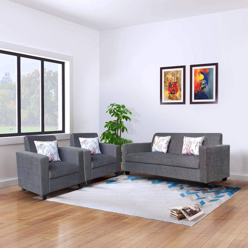 Flipkart Perfect Homes Crete Fabric 3 + 1 + 1 Grey Sofa Set Price in