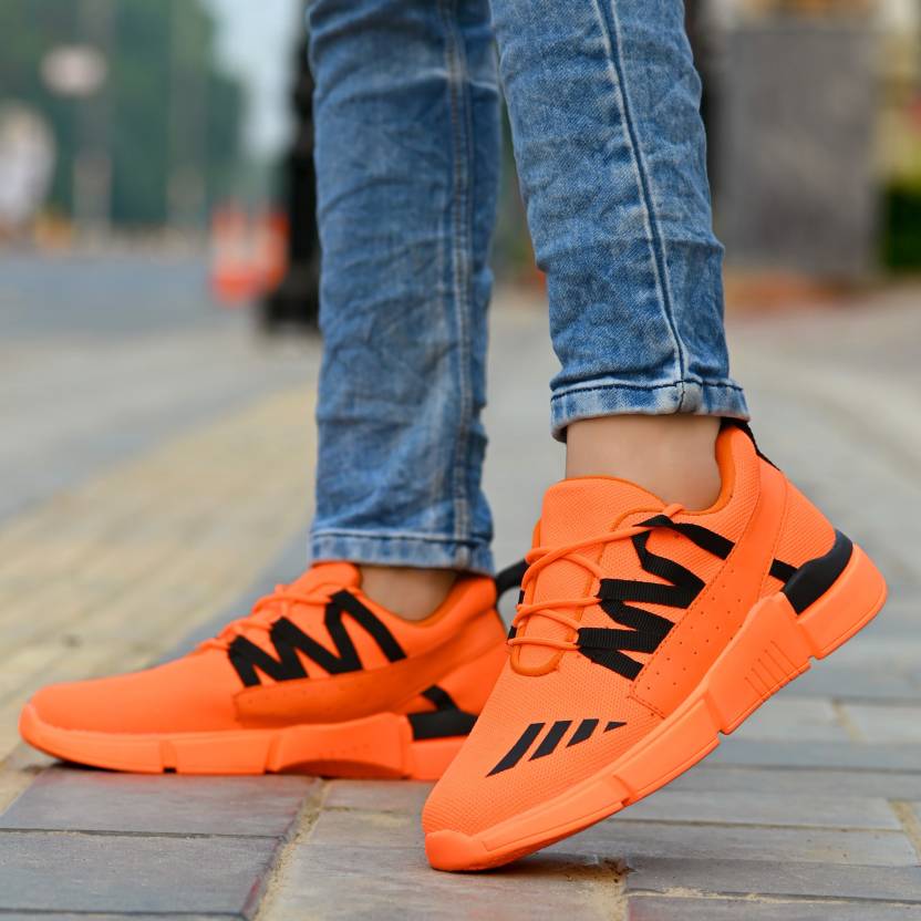 My Walk Trending Fashionable Durable Breathable Running shoes for boys |  sports shoes for men | Latest Stylish Fancy Casual sport shoes for men |  Lace up Lightweight Orange shoes for running,jogging,training,