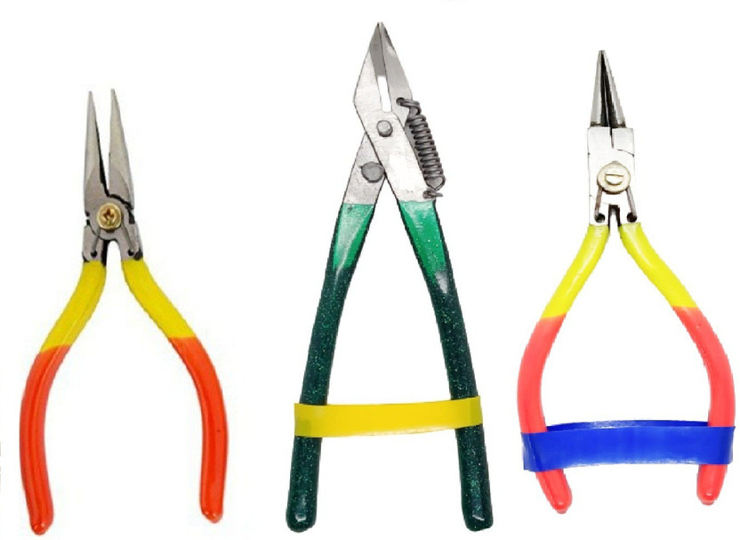 Paradise Tools India Jewellery Making Pliers Combo Flat, Round and Side Cutter Nose Plier - (Jew-Kit-3 Pcs. Bugla)