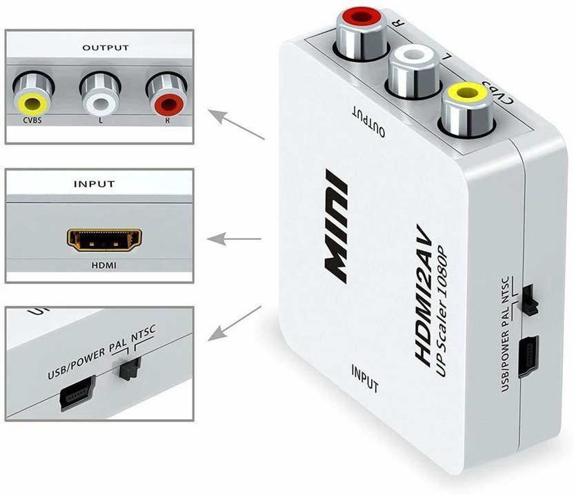 HL Technology  TV-out Cable HDMI to RCA Composite Video Audio AV CVBS Adapter Converter 720p/1080p(White, For TV)