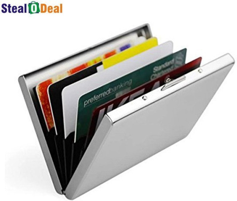 StealODeal Stainless Steel Front Pocket Business Credit/Debit/ATM Slots 6 Card Holder(Set of 1, Silver)