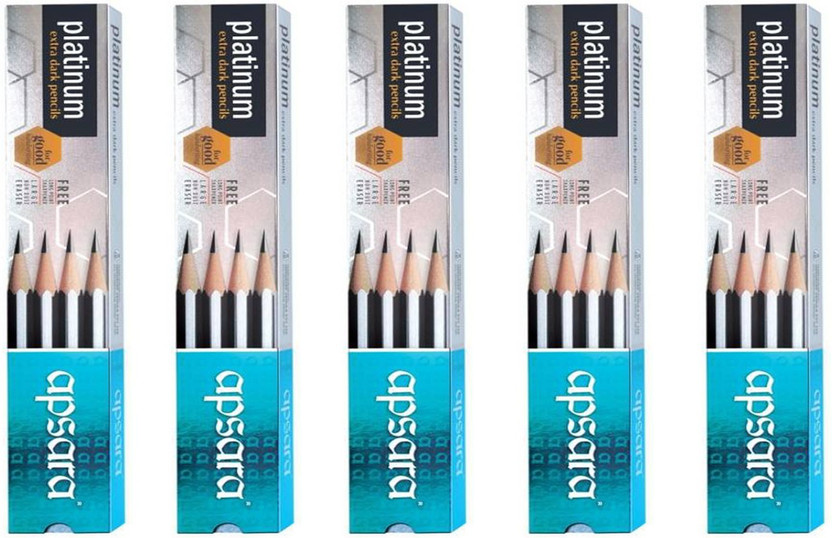 APSARA PLATINUM EXTRA DARK PENCILS ( PACK OF 50 PENCILS + 5 SHARPENERS + 5 ERASERS ) Pencil(Set of 50, Multicolor)