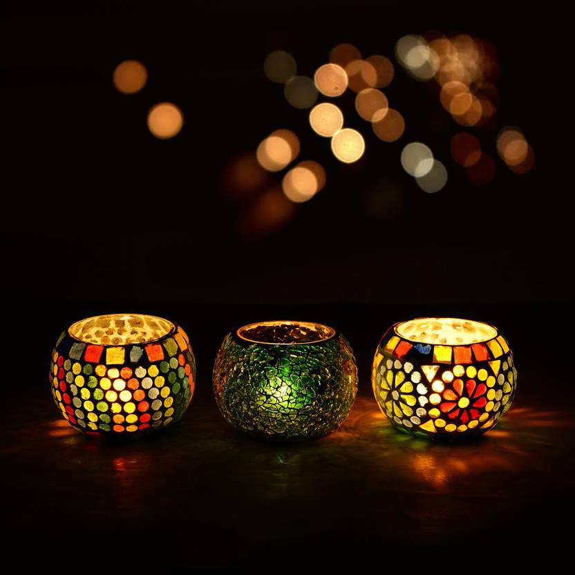 Flipkart SmartBuy Set of 3 Mosiac Glass Decorative Tea Light Holder