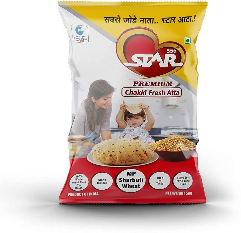 STAR 555 Chakki Fresh Atta 5 Kg Sharbati Wheat Atta 0 Maida
