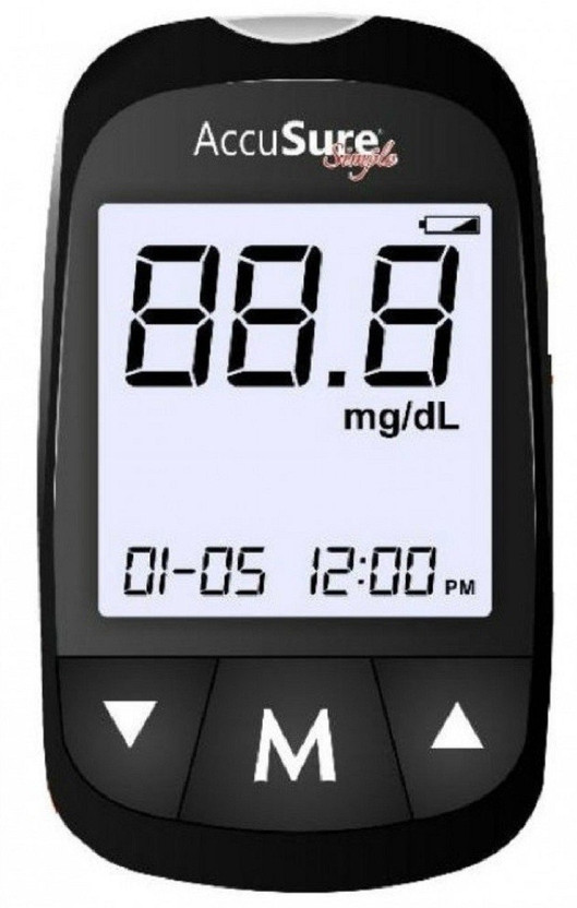 AccuSure Simple Blood Glucose Monitoring With 25 Strips Glucometer(Black)