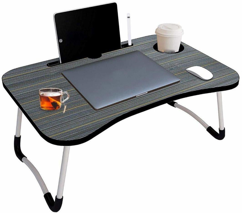 FurniGully Wood Portable Laptop Table(Finish Color - Grey, Pre Assembled)