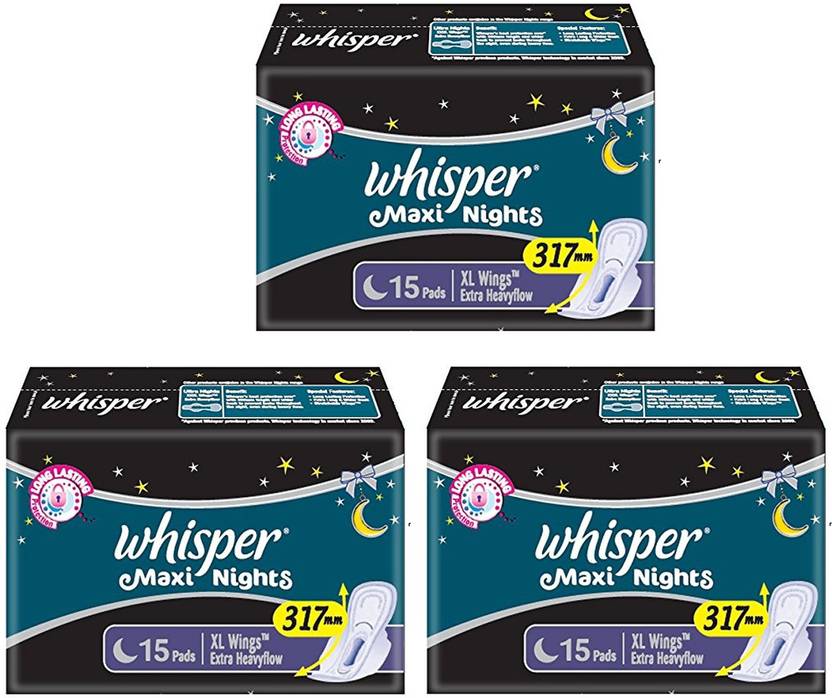 Whisper Maxi Nights XL Wings Extra Heavy flow Sanitary Pads Pack Of 15