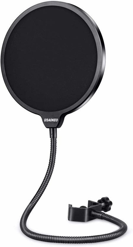 Adiohub Pop Filter for Microphones Mask Shield for Mic Dual Layered Wind Pop Screen Swivel Mount(Black)