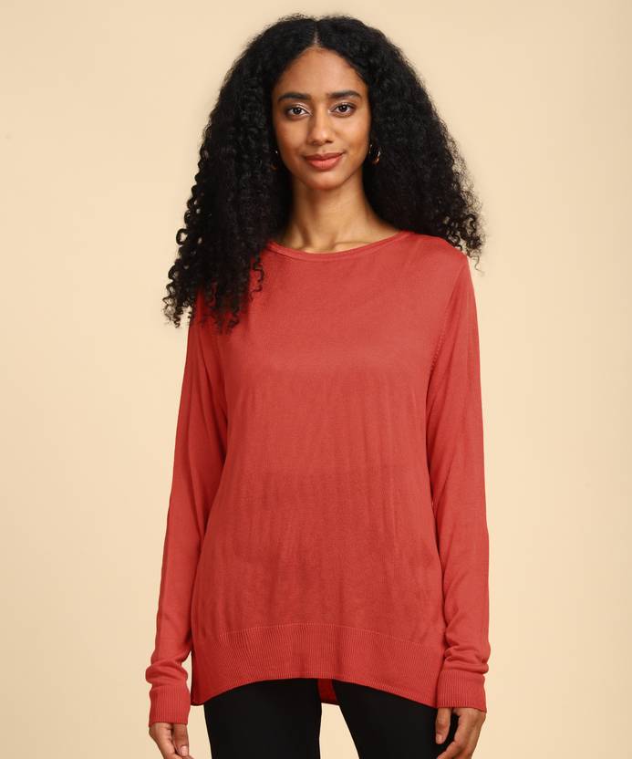 [Size S, M, L] VAN HEUSEN Women Solid Round Neck Red Sweater
