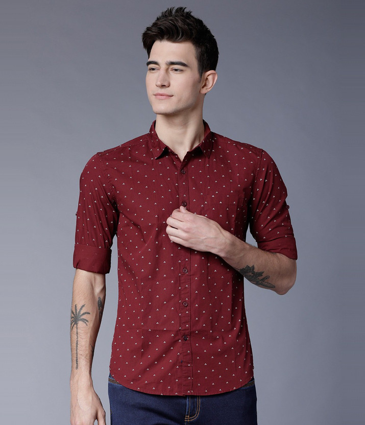 HIGHLANDER Men Printed Casual Maroon 