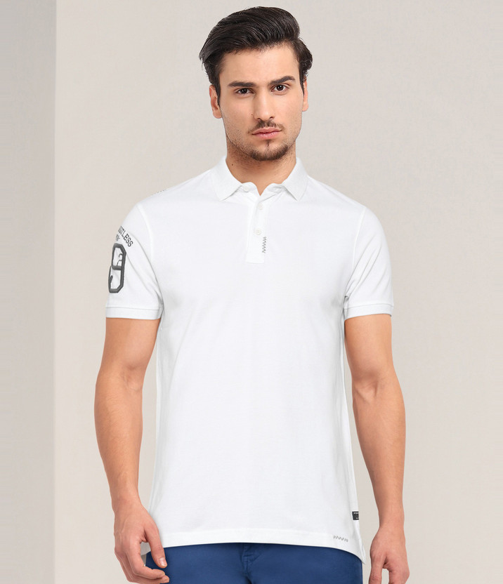 Spykar Solid Men Polo Neck White T 