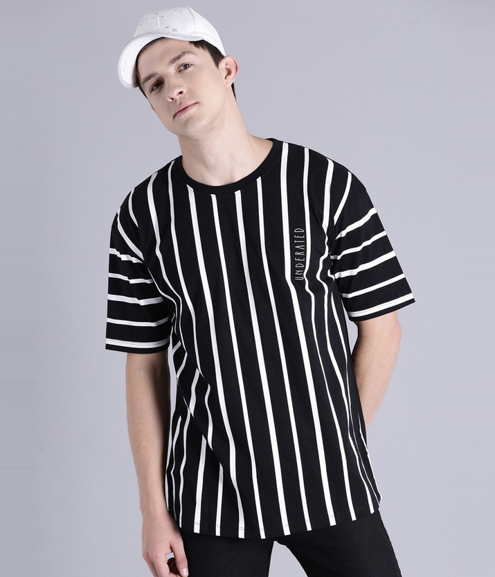 white shirt with black vertical stripes