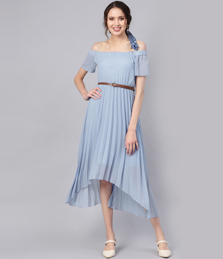 SASSAFRAS Women High Low Blue Dress 