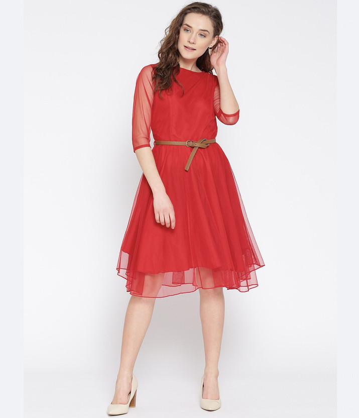 Women Drop Waist Red Dress 