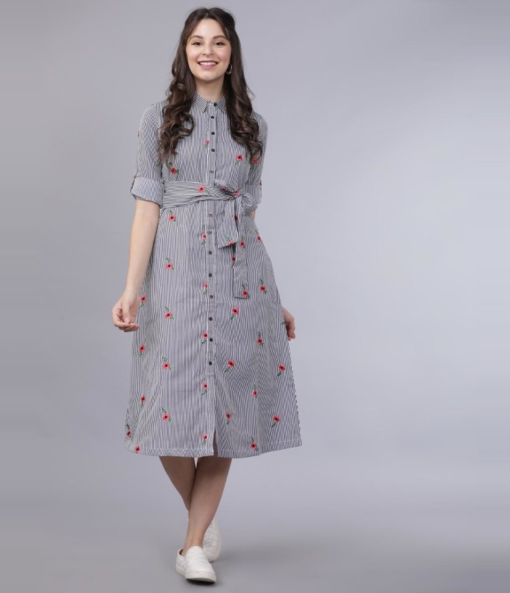 tokyo talkies navy blue printed shirt dress