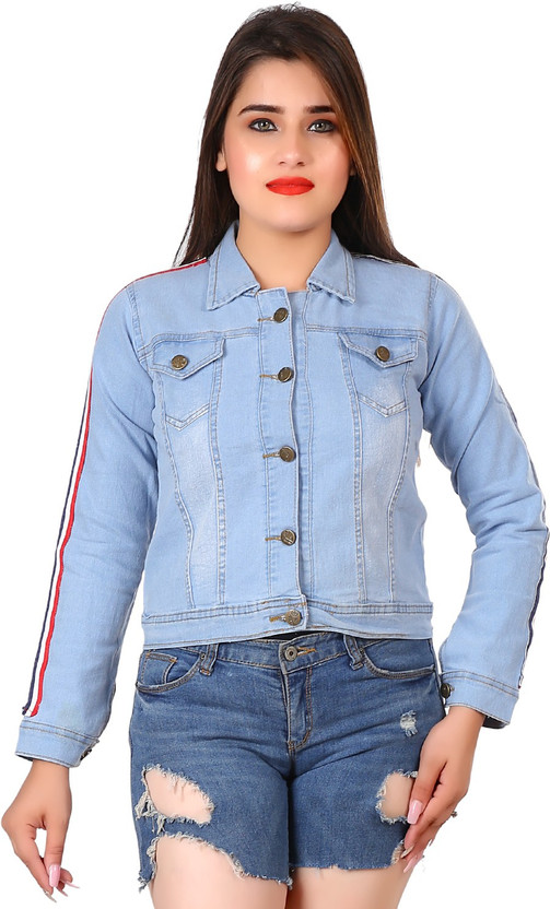 Full Sleeve Solid Girls Denim Jacket 
