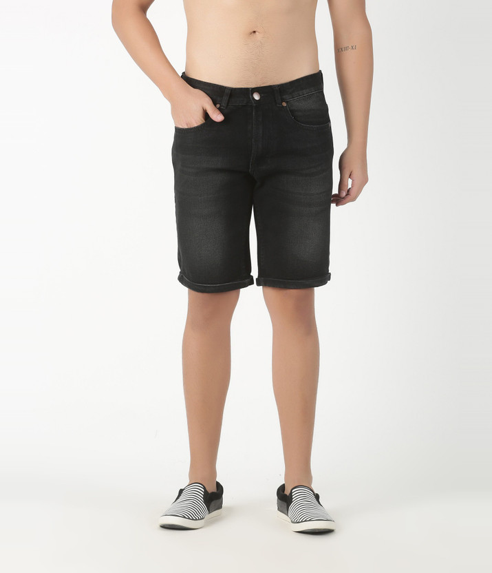 Washed Men Denim Black Denim Shorts 