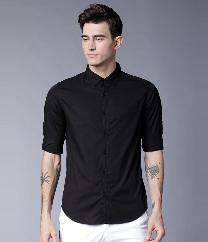 Solid black shirt mens Clearance