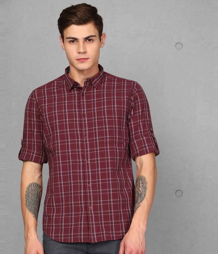 METRONAUT by Flipkart Men Checkered Casual White, Maroon Shirt Buy