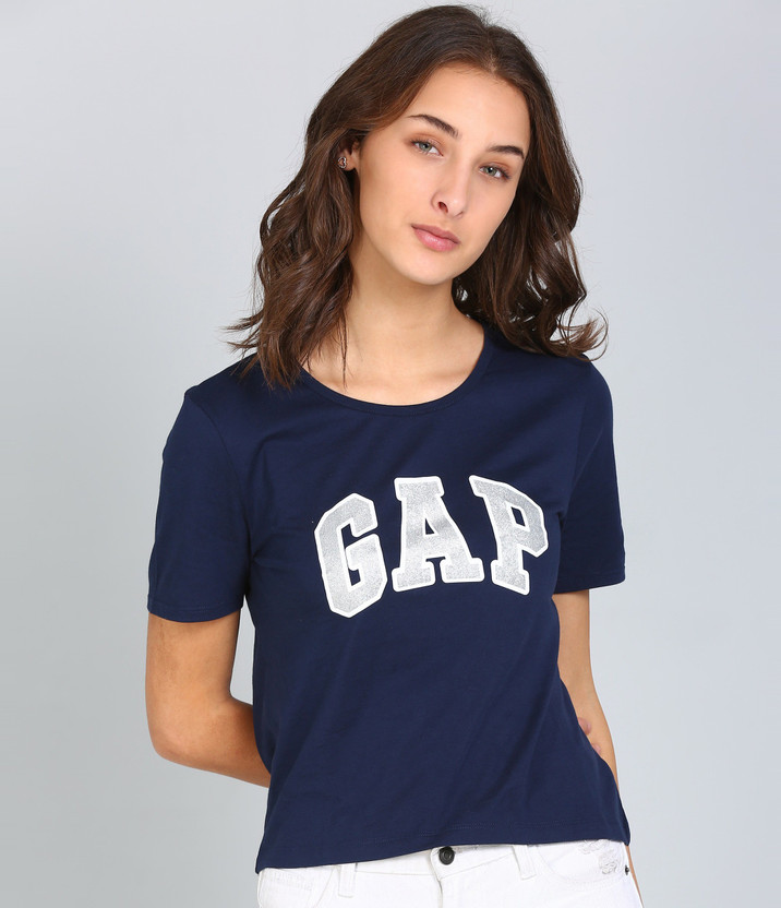 GAP Printed Women Round Neck Dark Blue