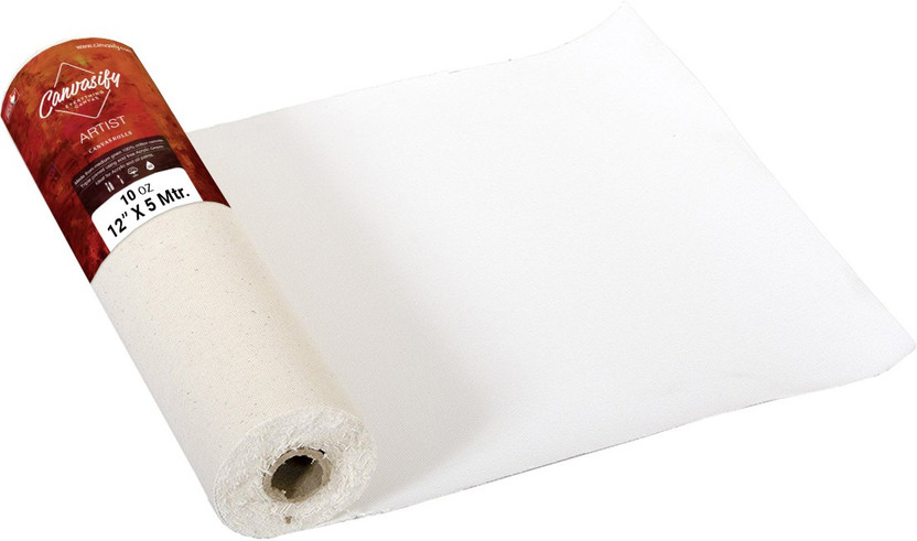 Canvasify Canvasify 10 Oz Primed Cotton Canvas Roll (12"X5mtr) Cotton Medium Grain Canvas Roll (Set of 1)(White) - Flipkart Deal