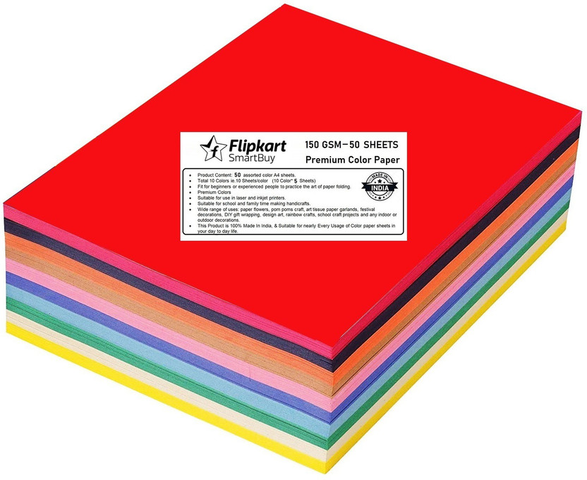 Flipkart Flipkart SmartBuy Paper Multicolor Solid Color DIY Card Children Scrapbook Papers Origami Paper Handmade Craft Wrapping Gift color paper A4 150 gsm Craft paper(Set of 1, Multicolor) - Flipkart Deal