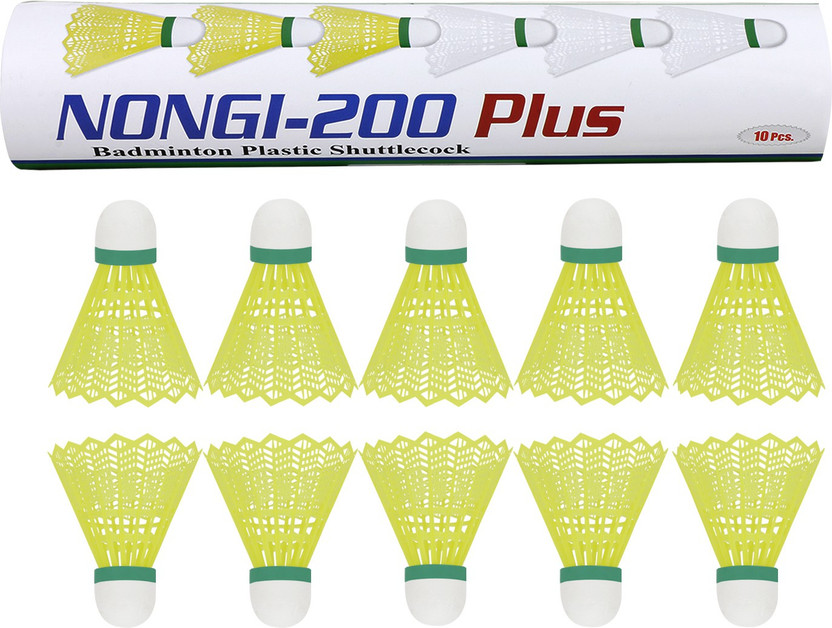 Nongi Plastic Badminton Shuttle cock Plastic Shuttle  - Yellow(Medium Fast, 78, Pack of 10)