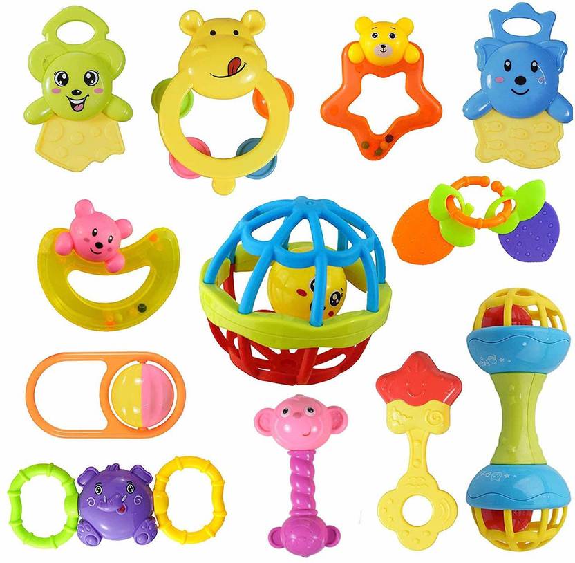Wishkey Colorful Non Toxic BPA Free 9 Rattles and 3 Teethers Toys Set