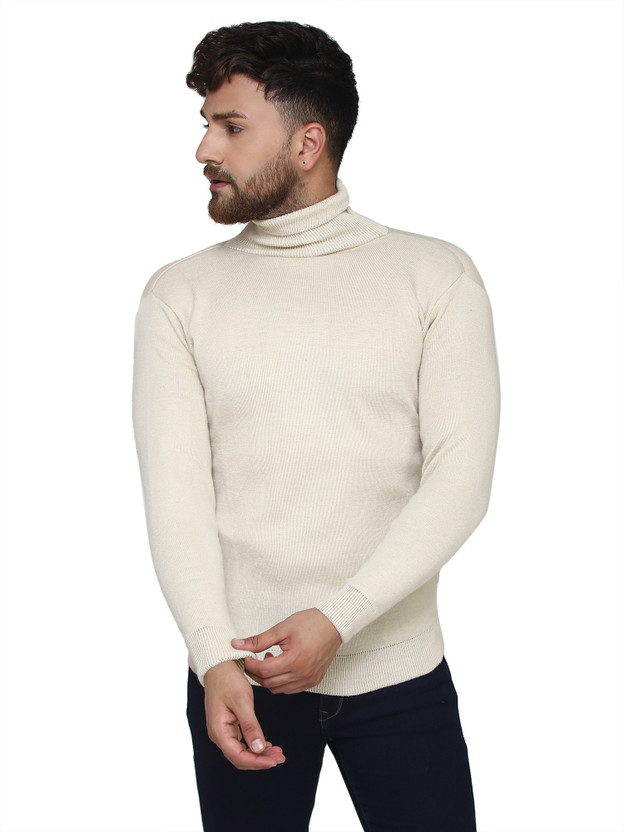 KVETOO Solid Turtle Neck Casual Men 