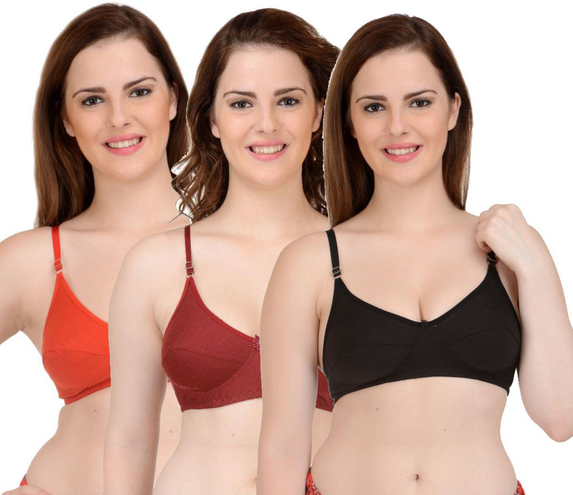 Yana Women T-Shirt Non Padded Bra(Red, Maroon, Black)