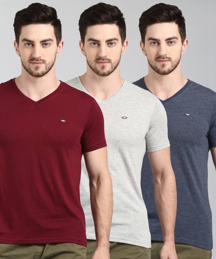METRONAUT By Flipkart Pack of 3 Solid Men V Neck Multicolor T-Shirt