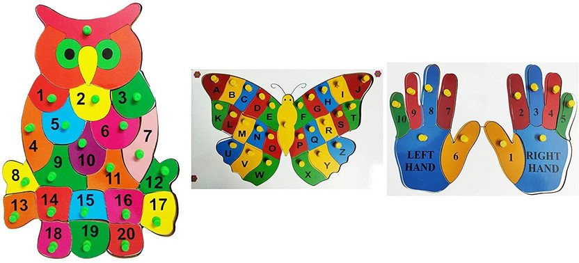 Khilonewale Set of Owl number, Butterfly alphabets, Hands numbers learning toy for kids(Multicolor)