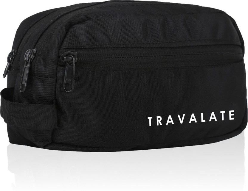 Travalate 2 Zipper Bags Makeup Shaving Pouch for Men and Women, Polyester with Belt Travel Toiletry Kit(Black)