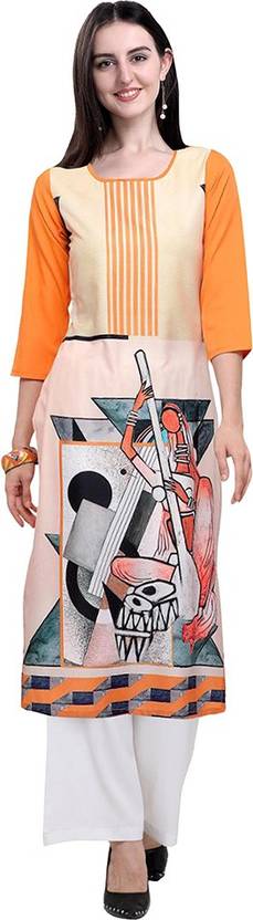 [Sizes ] 1 Stop Fashion Women Printed Crepe Straight Kurta  (Orange)