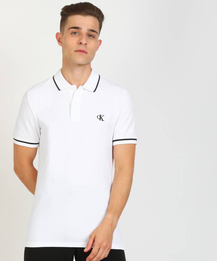 Calvin Klein Jeans Solid Men Polo Neck White T-Shirt - Buy Calvin Klein  Jeans Solid Men Polo Neck White T-Shirt Online at Best Prices in India |  