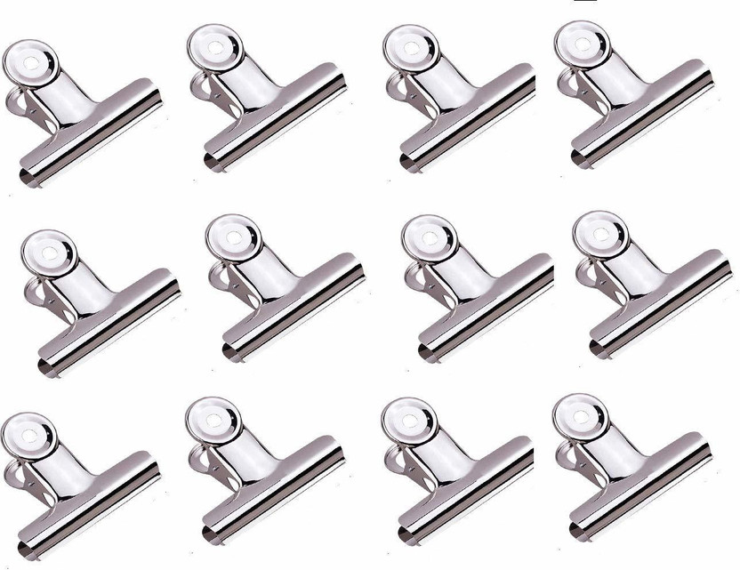 True-Ally Stainless steel BIg 51 mm 2 inch Bull Dog Binder Clip Clamp for Office, Home, School, Institutions Big Stainless steel Bulldog binder clip(Set of 12, Silver)