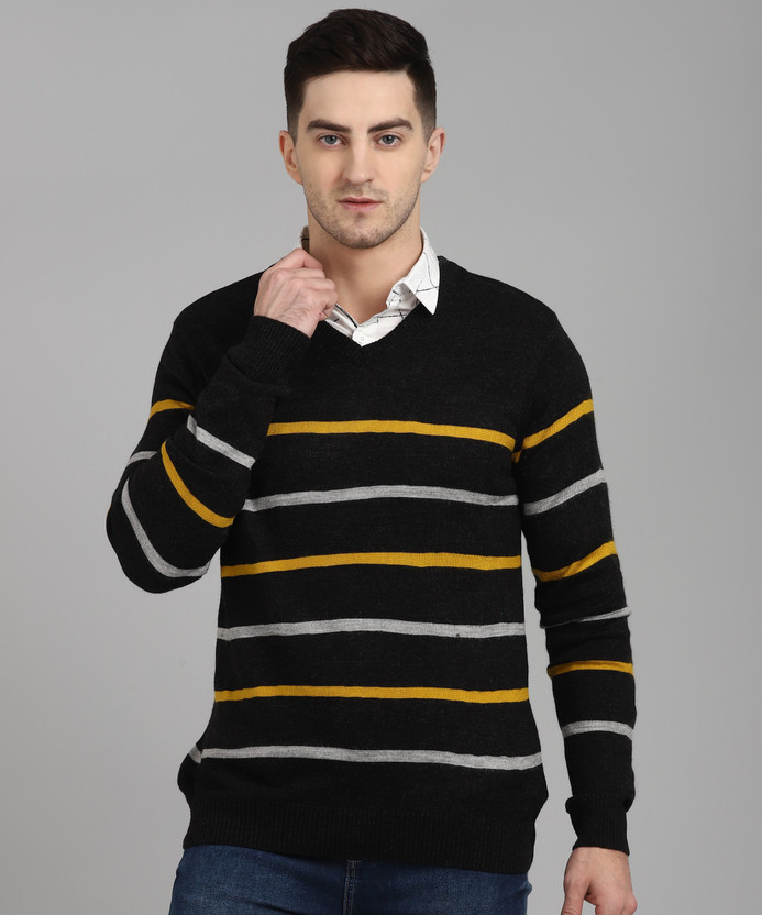 METRONAUT Striped V Neck Casual Men 