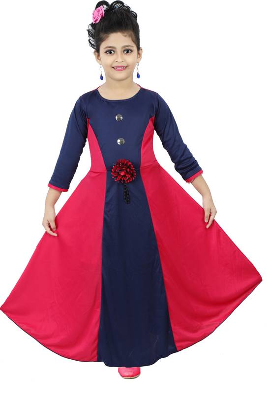 [Size 1 – 2 Years] Chandrika Girls Maxi/Full Length Party Dress  (Pink, 3/4 Sleeve)