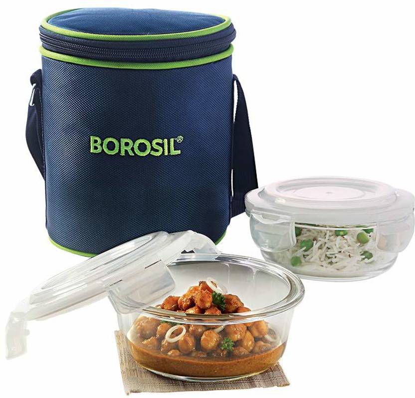 BOROSIL Glass Lunch Box Set of 2, 400 ml, Vertical