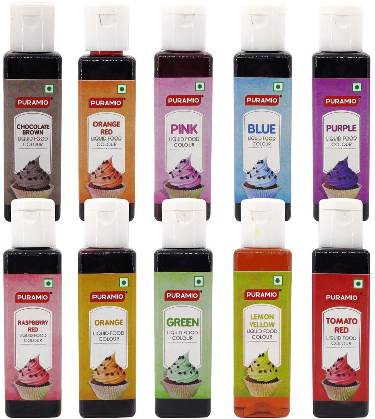 PURAMIO Liquid Food Colours, 30ml Each, (Pack of 10)- Multicolor(300 ml)