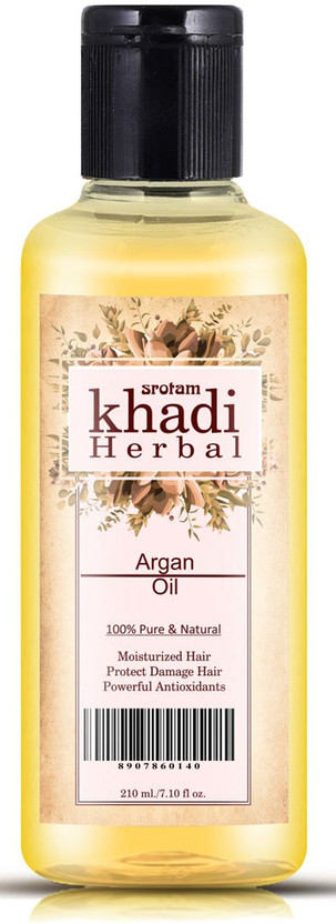 Srotam Khadi Herbal Argan Oil 100% Pure & Natural (shiny, healthy hair) (Pack of-1) Hair Oil(210 ml)