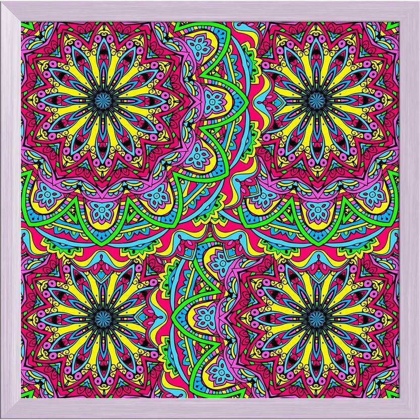 Artzfolio ArtzFolio Abstract Psychedelic Traditional Motif Element D6 Canvas Painting White