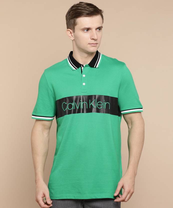 Calvin Klein Color Block Men Polo Neck Green T-Shirt - Buy Calvin Klein  Color Block Men Polo Neck Green T-Shirt Online at Best Prices in India |  