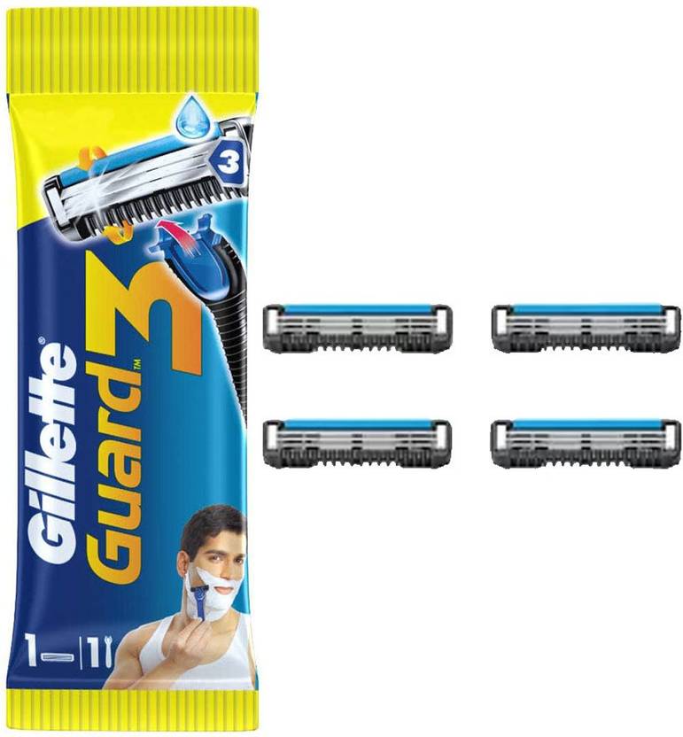 GILLETTE Guard 3 Shaving Combo (1N Razor + 4N Cartridges) Price in