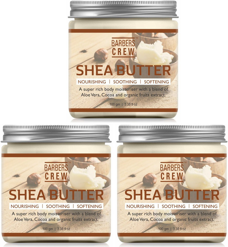 Barbers Crew 100% Pure Organic Ivory Shea Butter | Raw | Unrefined | African | 100GM | Great For Face, Skin, Body, Lips, DIY products-100GM-Packof-3-Jar-(300 g)